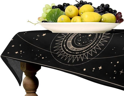 Vintage Tarot Moon Tablecloth Boho Mystical Crescent Cosmic Zodiac Star Galaxy Space Table Cloth Water Resistant Wipeable Table Cover for Picnic Party Holiday Kitchen Dinner Table 60"x110"