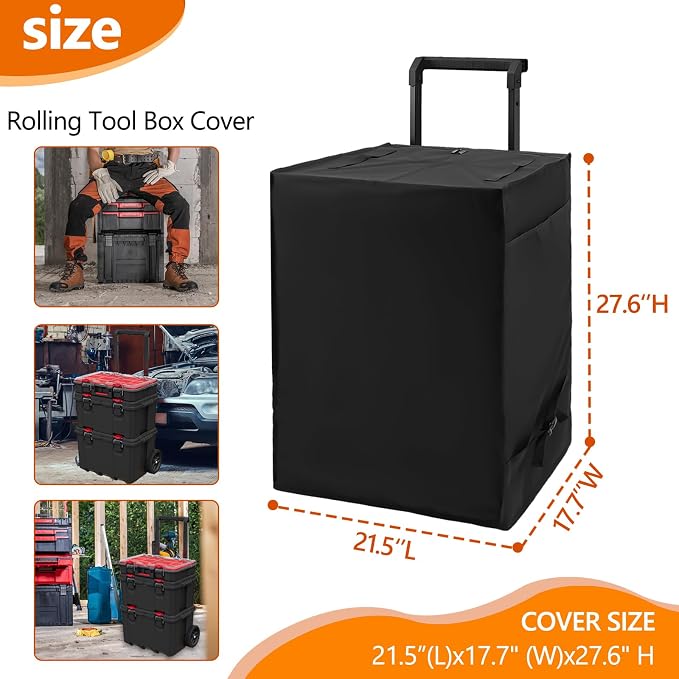 Rolling Tool Box Cover for Stackable Tool Box System with Wheels,Utility Storage 600D Waterproof Dustprood foldable Tool Chest Organizer Covers Accessories for Outdoor/Indoor Black,Cover Only
