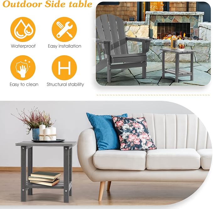 Apolimi Adirondack Outdoor Side Table, 2-Tier Sturdy Patio End Table Weather Resistant, 16.5" Solid Side Table for Patio, Pool, Porch