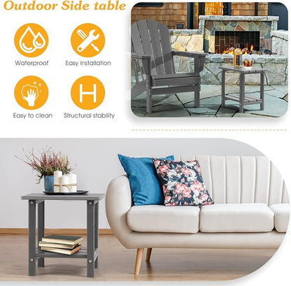 Apolimi Adirondack Outdoor Side Table, 2-Tier Sturdy Patio End Table Weather Resistant, 16.5" Solid Side Table for Patio, Pool, Porch