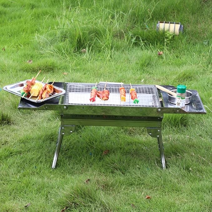 Camping Barbecue Grill Portable Foldable Charcoal Barbecue Grill Stainless Steel Outdoor Camping BBQ Grill for Garden Camping Grill Barbecue Charcoal Grill