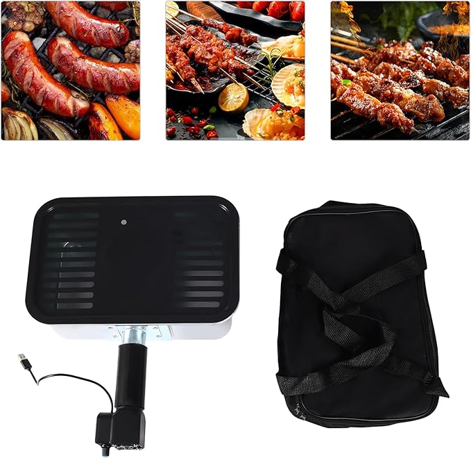 Portable Charcoal Grill, Outdoor BBQ Grill Mini Camping Stoves with Carrying Bag, USB Power Supply Barbecue Grill Small Charcoal Grill for Camping Backyard Cooking, 12.9 * 8.3 * 4.7In 烧烤炉 烧烤架