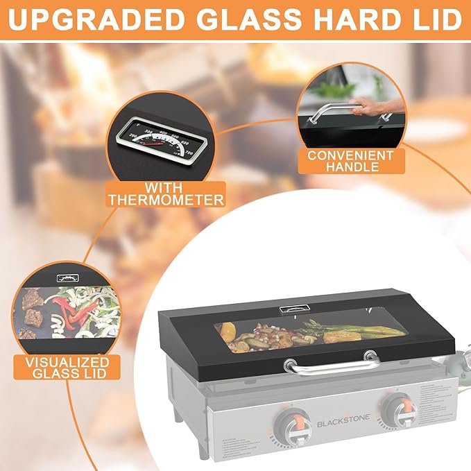 Hinged Lid for Blackstone 22 inch Griddle Lid Tabletop Omnivore 1666(2024 Model), Visualized Glass FlatTop Hard Cover for Blackstone Accessories 22" Omnivore Griddle Hood 2203 1813 Replacement etc.