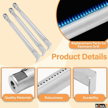 BQMAX Grill Parts for Kenmore 3 Burner Grill PG-4030400LD 146.34461410 146.34611410 146.23678310 PG-A4030400LD 146.16198211 146.23676310 Heat Plate & Burner Kit for Kenmore Grill Replacement Parts