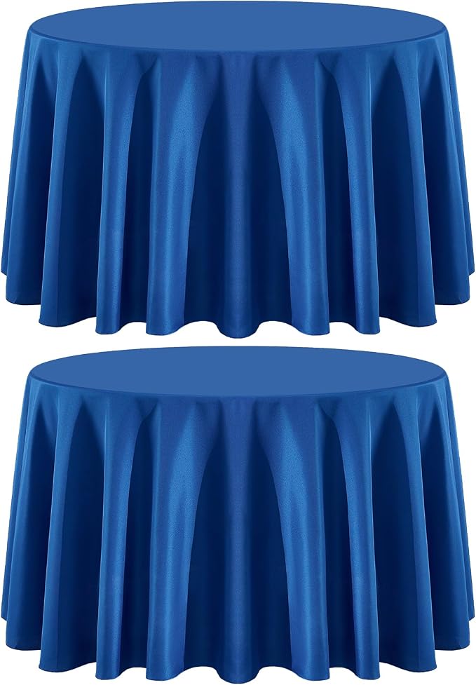2 Pack Royal Blue Round Tablecloths 90 Inch for Dining Tables | Washable Decorative Linen Polyester Table Cover for Banquets Buffets Parties and Weddings