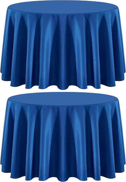 2 Pack Royal Blue Round Tablecloths 90 Inch for Dining Tables | Washable Decorative Linen Polyester Table Cover for Banquets Buffets Parties and Weddings