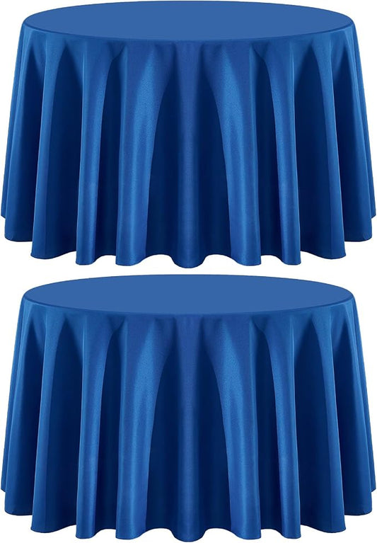 2 Pack Royal Blue Round Tablecloths 90 Inch for Dining Tables | Washable Decorative Linen Polyester Table Cover for Banquets Buffets Parties and Weddings
