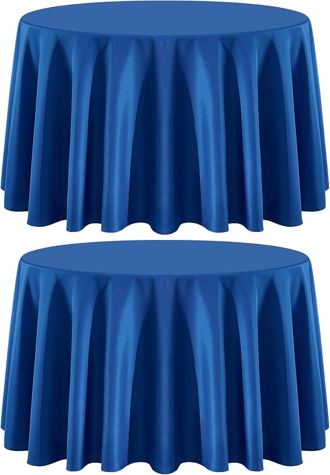 2 Pack Royal Blue Round Tablecloths 108 Inch for Dining Tables | Washable Decorative Linen Polyester Table Cover for Banquets Buffets Parties and Weddings
