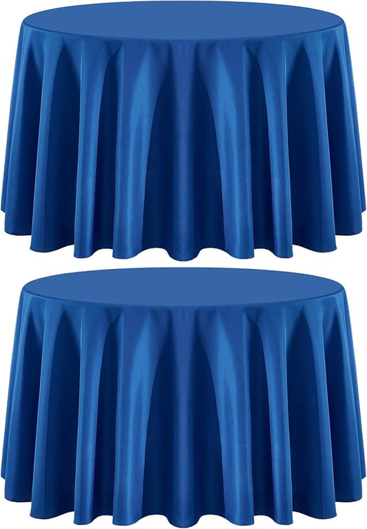 2 Pack Royal Blue Round Tablecloths 108 Inch for Dining Tables | Washable Decorative Linen Polyester Table Cover for Banquets Buffets Parties and Weddings