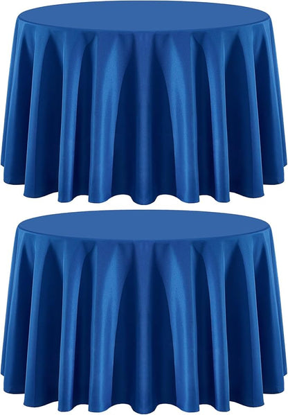 2 Pack Royal Blue Round Tablecloths 120 Inch for Dining Tables | Washable Decorative Linen Polyester Table Cover for Banquets Buffets Parties and Weddings