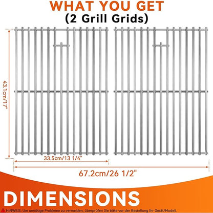 17 Inch Grill Grates for Home Depot Nexgrill 720-0830H 720-0830D 720-0783E 720-0783C 720-0888N 4-Burner Gas Grill - Stainless Steel BBQ Grill Grate Replacement Parts for Outdoor Grill, 2 Pack
