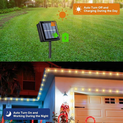 QITONG Solar Rope Lights Outdoor Waterproof, 66ft 200 LED String Lights, 8 Modes Fairy Lights in Clear Thin Tube (Warm White)