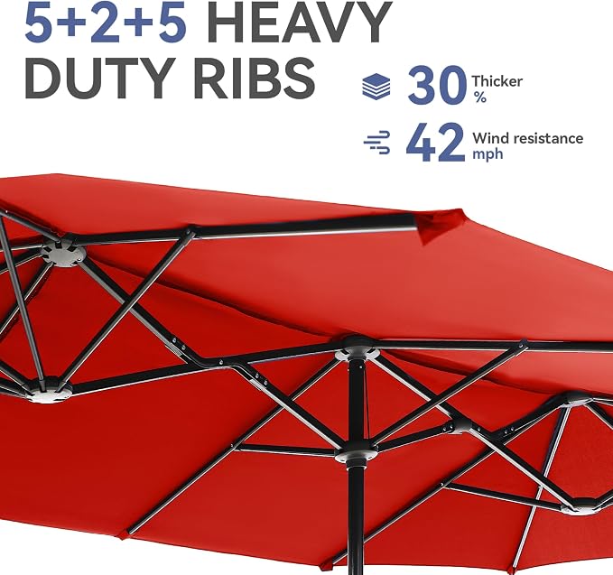 GREEN PARTY 13 ft Outdoor Patio Umbrella, Large Rectangular Table Umbrellas | Double-Sided, UV & Fade Resistant Canopy for Deck Poolside Garden Backyard, Market Umbrella with Crank & 1.5" Pole,Orange Red