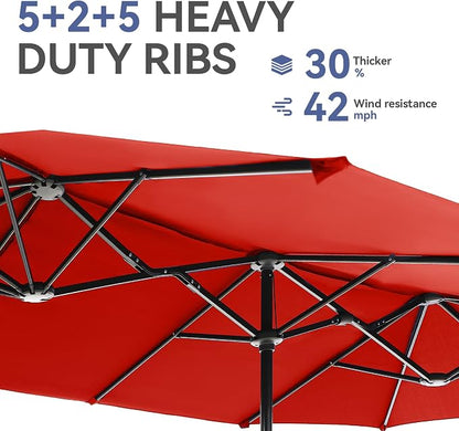 GREEN PARTY 13 ft Outdoor Patio Umbrella, Large Rectangular Table Umbrellas | Double-Sided, UV & Fade Resistant Canopy for Deck Poolside Garden Backyard, Market Umbrella with Crank & 1.5" Pole,Orange Red