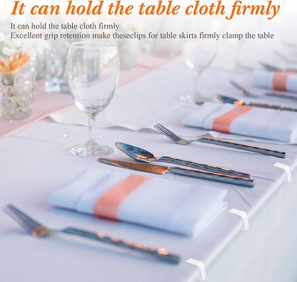 Yerliker 60 Pcs White Table Skirting Clips with Hook and Loop Plastic Tablecloth Clips for Meeting Party Indoor Outdoor Events