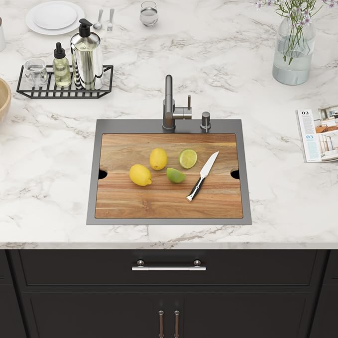 21 Inch Black Drop In Bar Sink Outdoor Kitchen Sink Workstation 16 Gauge Stainless Steel Single Bowl Small Sinks with Pull-out Faucet 21"x20"x9"