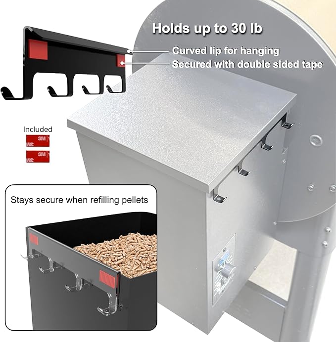 Pellet Smoker Grill Hooks - Hang Utensils and BBQ Accessories - Caddy Organizer - Storage of Spatula Thermometer Meat Probe - Compatible with Traeger, Pit Boss, Z Grills, Camp Chef
