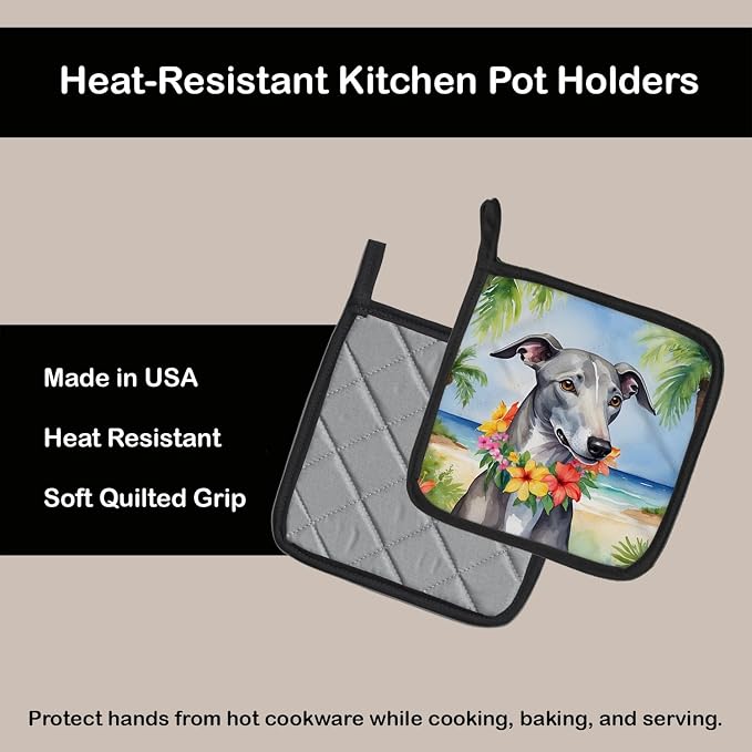Caroline's Treasures Greyhound Luau Pair of Pot Holders Kitchen Heat Resistant Pot Holders Sets Oven Hot Pads for Cooking Baking BBQ, 7 1/2 x 7 1/2
