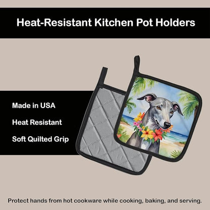 Caroline's Treasures Greyhound Luau Pair of Pot Holders Kitchen Heat Resistant Pot Holders Sets Oven Hot Pads for Cooking Baking BBQ, 7 1/2 x 7 1/2