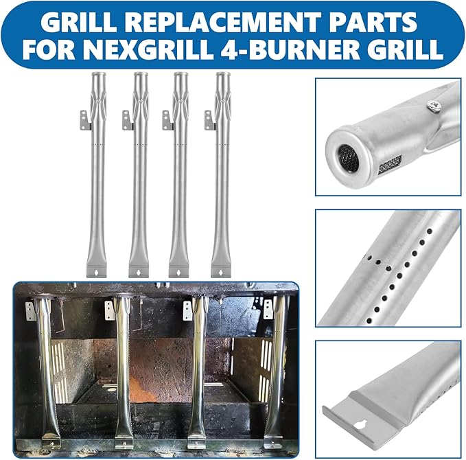 Replacement Parts for Nexgrill 4-Burner 720-0830 720-0830H 720-0830D 720-0783C, Cast Iron Grill Grate, Heat Shield Plates, Burner Tubes, Igniters Kit for ‎‎Cuisinart CGG-7400 Replacement Parts
