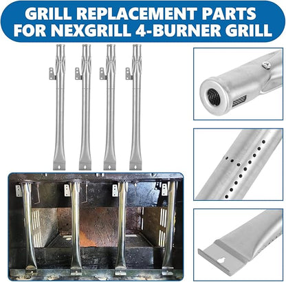 Replacement Parts for Nexgrill 4-Burner 720-0830 720-0830H 720-0830D 720-0783C, Cast Iron Grill Grate, Heat Shield Plates, Burner Tubes, Igniters Kit for ‎‎Cuisinart CGG-7400 Replacement Parts