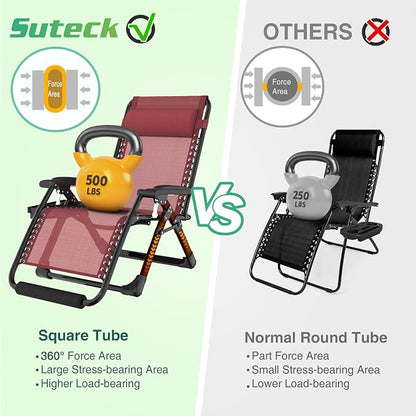 Suteck Oversized Zero Gravity Chair,500LBS 33In XXL Outdoor Recliner Chairs | w/Removable Cushion&Headrest, Camping Lounge Chair w/ Upgraded Lock&Footrest, Reclining Patio Chairs for Indoor Outdoor
