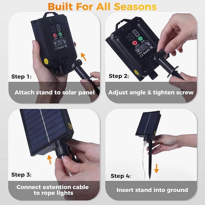 Connectable Solar Rope Lights Outdoor, 66FT 200 LEDs Solar String Lights, IP65 Waterproof 19 Modes Remote Tube Light for Outdoor Indoor Patio Backyards Garden Porch Pool Tree Decor, Warm White