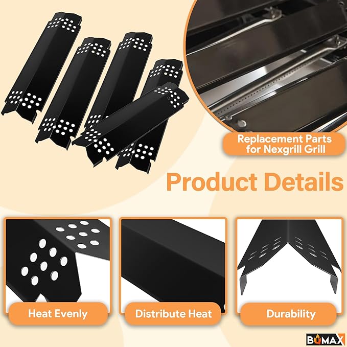 BQMAX Grill Parts for Nexgrill 5 Burner Gas Grill 720-0888 720-0888A 720-0888N, Cooking Grate, Heat Plates Shield and Burner for Nexgrill 5 Burner Replacement Parts for 720-0888 Nexgrills Part