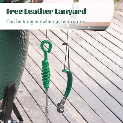 Cast Iron Grill Grate Lifter Compatible with Big Green Egg,Primo Vision Louisiana Grills Kamado Grill Accessories Grate Lifters with Green Protective Cover for Moving Hot Grate