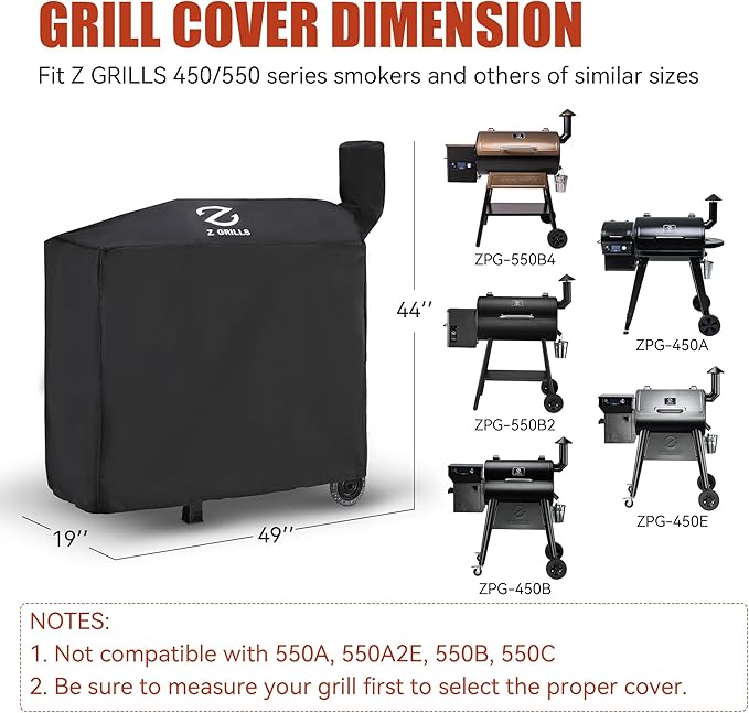 Z GRILLS Pellet Grill Cover 49 Inch | Official Genuine | Upgraded 600D Polyester, Heavy Duty, Waterproof, Weather Resistant Grill Cover for 450 Series, 550B2, 550B4 Smoker (EXL. 550A, 550B, 550C)