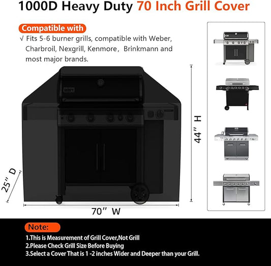 [Upgraded 1000D Heavy Duty Fabric] 70" Grill Cover for Outdoor Grill, Waterproof, Tear & Fade Resistant BBQ Cover with Buckle, Gas Grill Cover for 5-6 Burner Weber Char-Broil Nexgrill Kenmore Grill