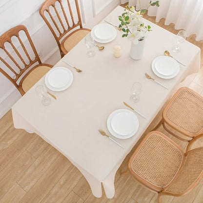 NLMUVW Beige Vinyl Tablecloth with Flannel Backing Rectangle, Champagne PVC Table Cloth Waterproof Wipe Clean Table Cover for Dining Party Camping Outdoor, 60 X 84 Inch