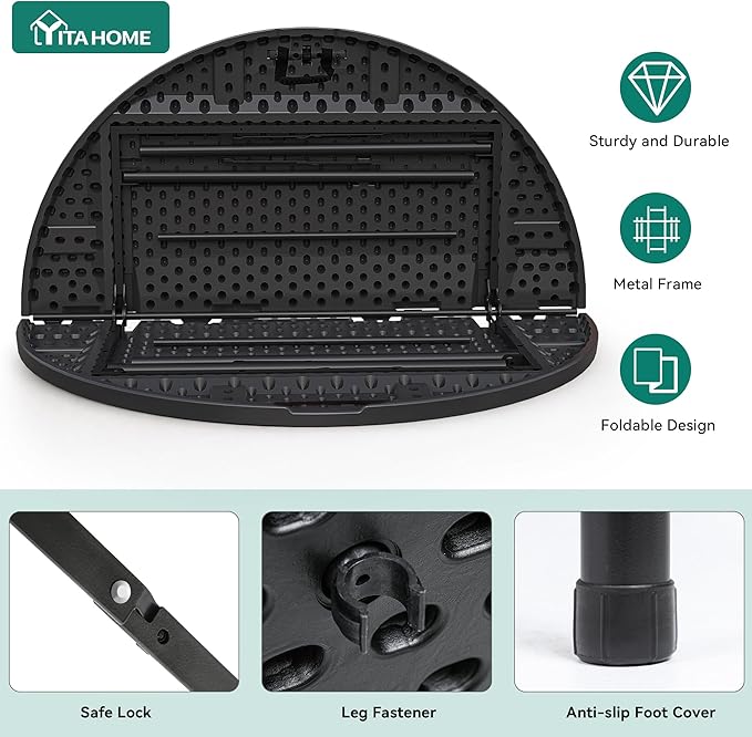 YITAHOME 48 Inch Round Folding Table with Carrying Handle, Portable Folding Round Table w/Heavy Duty Frame and Thick Tabletop for Indoor and Outdoor Dining, Camping, Parties, Picnics, BBQs, Black