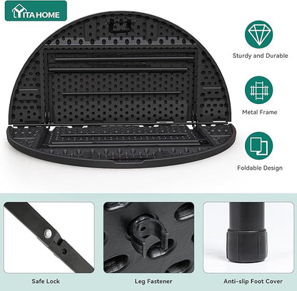 YITAHOME 48 Inch Round Folding Table with Carrying Handle, Portable Folding Round Table w/Heavy Duty Frame and Thick Tabletop for Indoor and Outdoor Dining, Camping, Parties, Picnics, BBQs, Black