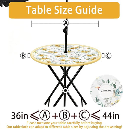 Elastic Zipper Patio Table Cover with Umbrella Hole Waterproof Polyester Outdoor Tablecloth, Windproof Fitted Round Table Cover for Picnic, Garden & Backyard