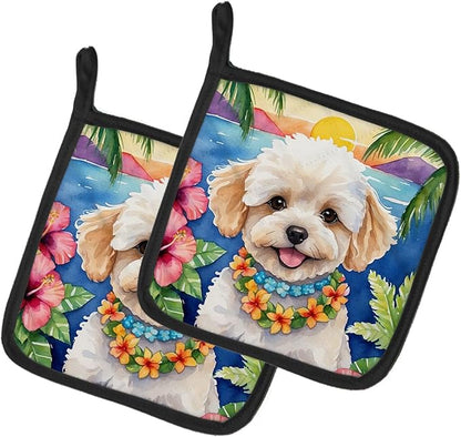 Caroline's Treasures Maltipoo Luau Pair of Pot Holders Kitchen Heat Resistant Pot Holders Sets Oven Hot Pads for Cooking Baking BBQ, 7 1/2 x 7 1/2