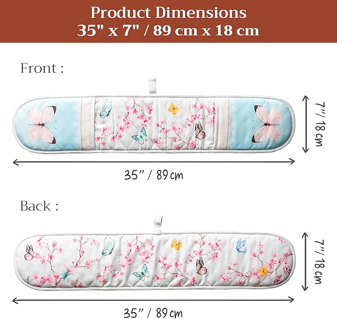 Maison d' Hermine Double Oven Mitts 100% Cotton 7"x35" Double Oven Mitt Heat Resistant BBQ Cooking Gloves with Loop Baking Grilling Kitchen Hotel Home Farmhouse Spring Summer (Blossoms in Spring)