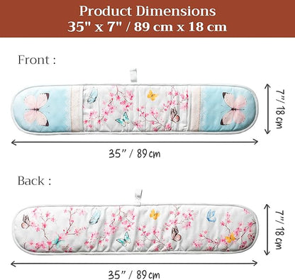 Maison d' Hermine Double Oven Mitts 100% Cotton 7"x35" Double Oven Mitt Heat Resistant BBQ Cooking Gloves with Loop Baking Grilling Kitchen Hotel Home Farmhouse Spring Summer (Blossoms in Spring)