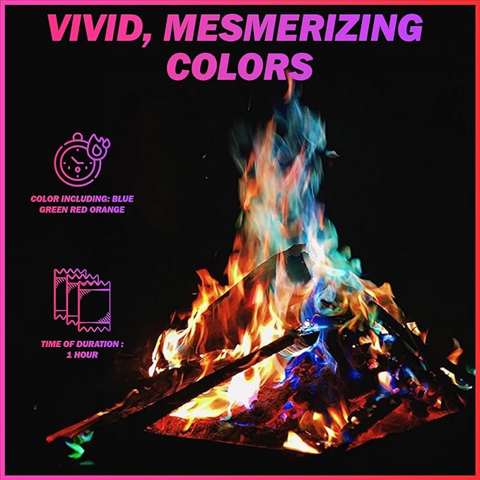 12 Pack Colorful Flames Color Fire Packets Fire Pit for Campfire,Fire Color Packets Camping Accessories for Kids & Adults,Outdoor Fire Changing Flame Powder. (12 Packets)