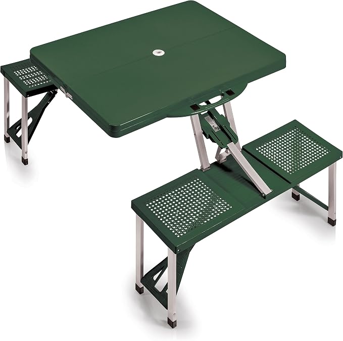 Picnic TIME Portable Folding Picnic Table with Seats for 4, Collapsible Aluminum Table with Benches & Umbrella Hole, Lightweight Foldable Table for Camping, Travel, Backyard, Tailgating | with Umbrella Hole