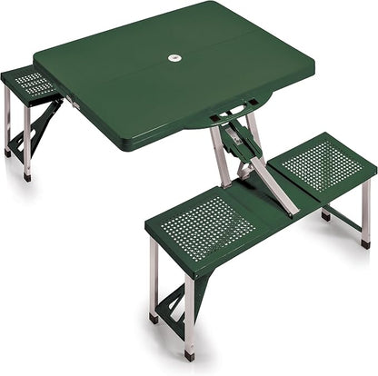 Picnic TIME Portable Folding Picnic Table with Seats for 4, Collapsible Aluminum Table with Benches & Umbrella Hole, Lightweight Foldable Table for Camping, Travel, Backyard, Tailgating | with Umbrella Hole