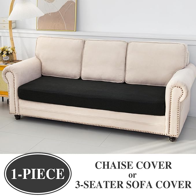 LA MEACK Couch Cushion Cover Chaise Lounge Cover Washable Separate Seat Chaise Couch Cover Stretch Sectional Sofa Slipcover(1 Piece for Chaise or Sofa 3-Seater, Black)