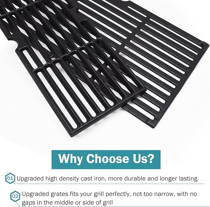 Criditpid 18 Inch Grill Grates for Charbroil Performance 2 Burner 463625217 463673519 Replacement Parts, Cast Iron Grill Cooking Grate for Char-Broil G470-0002-W1, G470-0003-W1, 463625219, 463673517
