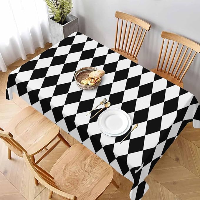 TKS MITLAN Diamond Decorative Rectangle Tablecloth Black White Diamond Pattern Polyester Table Cloths Kitchen Table Cover for Dining BBQ Picnic Coffee Table 52 x 70 Inch 4-6 Seats