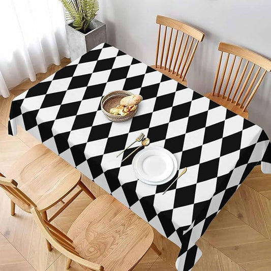TKS MITLAN Diamond Decorative Rectangle Tablecloth Black White Diamond Pattern Polyester Table Cloths Kitchen Table Cover for Dining BBQ Picnic Coffee Table 52 x 70 Inch 4-6 Seats