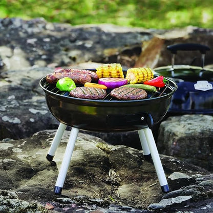 14.5 Inch Portable Charcoal Grill, Black Small BBQ Grill for Outdoor Camping Picnic Tailgate, Tabletop Charcoal Barbecue with Heat-Resistant Handles for Easy Carry