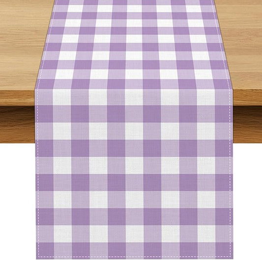 Light Purple Gingham Table Runner Purple Checkered Plaid Birthday Party Decorations Wedding Baby Shower BBQ Picnic Home Kitchen Table Decor (Purple, 13" x 72")