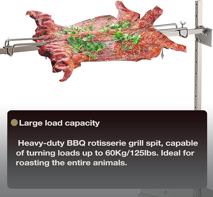 DEWOSEN 46" Outdoor Electric Rotisserie Grill Kit | 125LBS Pig Spit Rotisserie Grill | 45W Rotatable Motor BBQ Rotisserie Kit | Height Adjustable Spit Roaster Stand for Roasting Pig Lamb