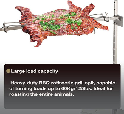 DEWOSEN 46" Outdoor Electric Rotisserie Grill Kit | 125LBS Pig Spit Rotisserie Grill | 45W Rotatable Motor BBQ Rotisserie Kit | Height Adjustable Spit Roaster Stand for Roasting Pig Lamb