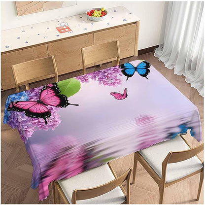 Butterfly Kitchen Tablecloth Nature Flowers Butterflies Indoor Outdoor Table Cover Anti-Oil Table Cloths for Wedding Banquet Dinner Tablecloths, 52x70 Inch(4-6 Seats) Blue Purple